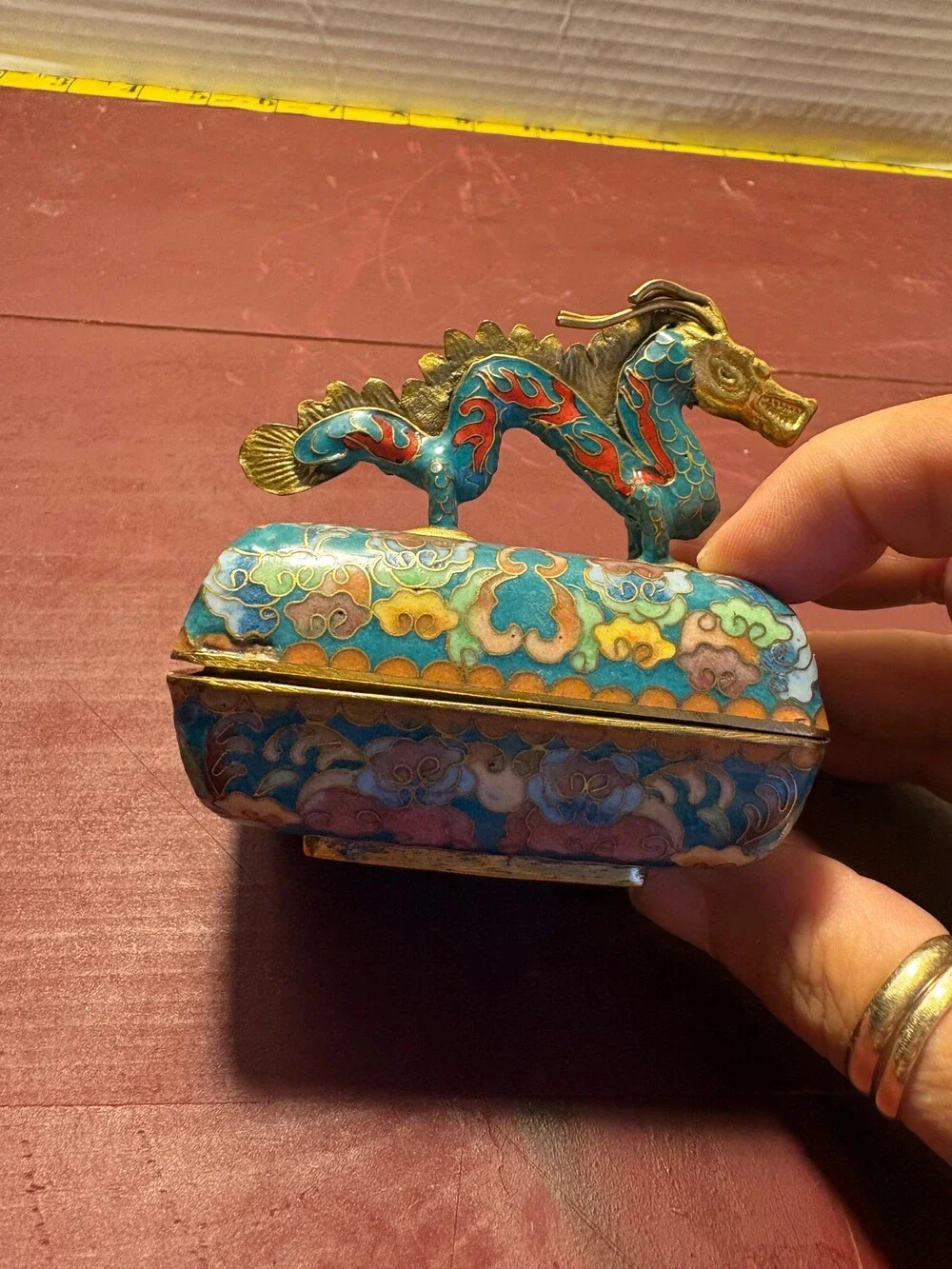 Vintage Cloisonné Dragon Trinket Box Floral Pattern numbered collectable